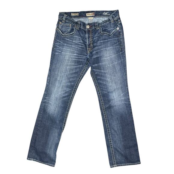 MEK DNM Denim Jeans Men 34x34 Distressed Embroidered Pockets‎ Tata Straight Y2K - Picture 1 of 12